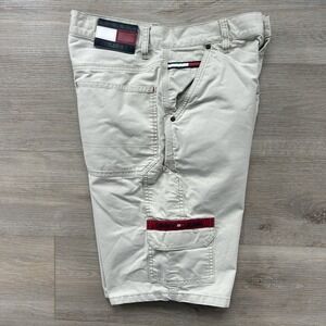 Vintage Tommy Hilfiger Men's 29 x 12 Khaki Carpenter Shorts Baggy Big Flag 2000s